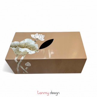 Beige tissue box hand-painted with lotus 13.5*26.5*H10cm